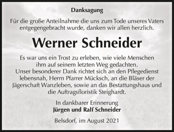 Traueranzeige von Werner Schneider  von Magdeburger Volksstimme