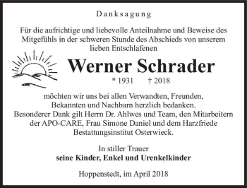 Traueranzeige von Werner Schrader  von Magdeburger Volksstimme