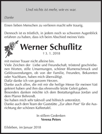 Traueranzeige von Werner Schuflitz  von Magdeburger Volksstimme