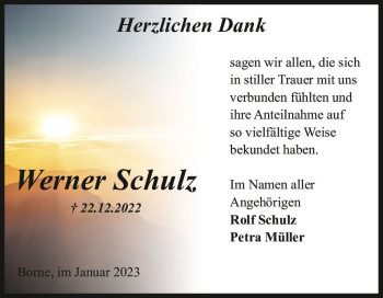 Traueranzeige von Werner Schulz  von Magdeburger Volksstimme