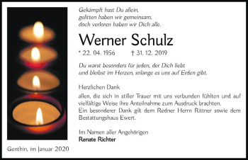 Traueranzeige von Werner Schulz  von Magdeburger Volksstimme