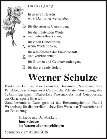 Traueranzeige von Werner Schulze  von Magdeburger Volksstimme