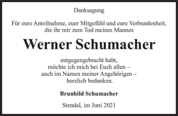 Traueranzeige von Werner Schumacher  von Magdeburger Volksstimme