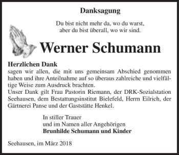 Traueranzeige von Werner Schumann  von Magdeburger Volksstimme