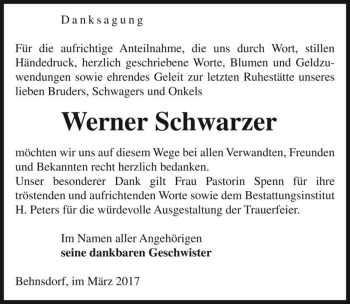 Traueranzeige von Werner Schwarzer  von Magdeburger Volksstimme