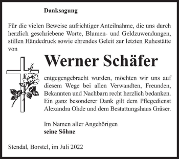 Traueranzeige von Werner Schäfer  von Magdeburger Volksstimme