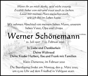 Traueranzeige von Werner Schönemann  von Magdeburger Volksstimme