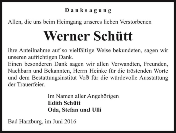 Traueranzeige von Werner Schütt  von Magdeburger Volksstimme