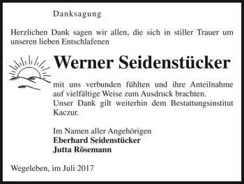 Traueranzeige von Werner Seidenstücker  von Magdeburger Volksstimme