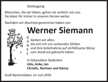 Traueranzeige von Werner Siemann  von Magdeburger Volksstimme