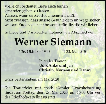 Traueranzeige von Werner Siemann  von Magdeburger Volksstimme