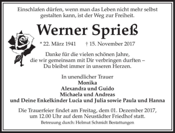 Traueranzeige von Werner Sprieß  von Magdeburger Volksstimme