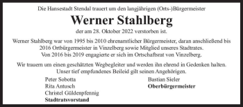Traueranzeige von Werner Stahlberg  von Magdeburger Volksstimme
