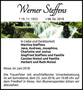 Traueranzeige von Werner Steffens  von Magdeburger Volksstimme