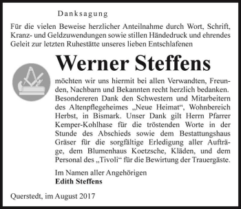 Traueranzeige von Werner Steffens  von Magdeburger Volksstimme
