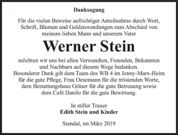 Traueranzeige von Werner Stein  von Magdeburger Volksstimme