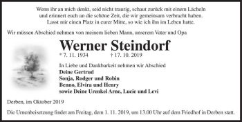 Traueranzeige von Werner Steindorf  von Magdeburger Volksstimme
