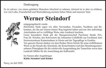 Traueranzeige von Werner Steindorf  von Magdeburger Volksstimme