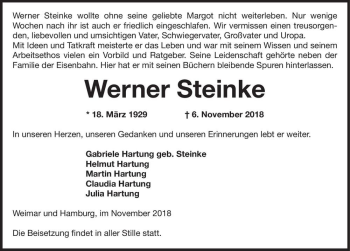 Traueranzeige von Werner Steinke  von Magdeburger Volksstimme