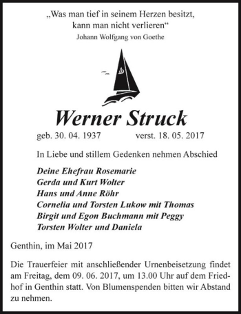 Traueranzeige von Werner Struck  von Magdeburger Volksstimme