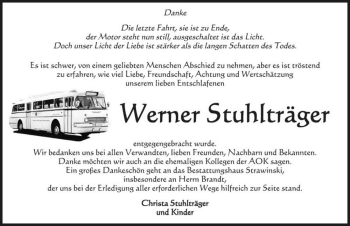 Traueranzeige von Werner Stuhlträger  von Magdeburger Volksstimme