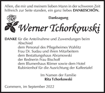 Traueranzeige von Werner Tchorkowski  von Magdeburger Volksstimme