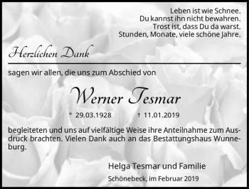 Traueranzeige von Werner Tesmar  von Magdeburger Volksstimme