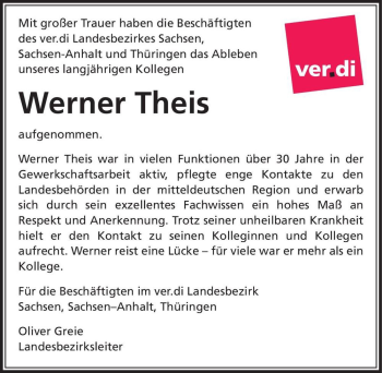 Traueranzeige von Werner Theis  von Magdeburger Volksstimme
