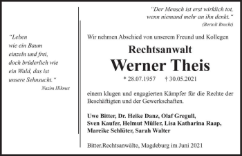 Traueranzeige von Werner Theis  von Magdeburger Volksstimme