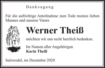Traueranzeige von Werner Theiß  von Magdeburger Volksstimme