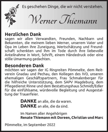 Traueranzeige von Werner Thiemann  von Magdeburger Volksstimme