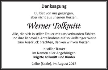 Traueranzeige von Werner Tolkmitt  von Magdeburger Volksstimme
