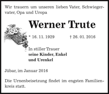 Traueranzeige von Werner Trute  von Magdeburger Volksstimme