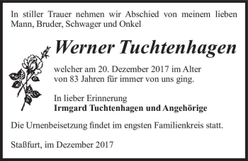 Traueranzeige von Werner Tuchtenhagen  von Magdeburger Volksstimme
