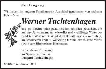 Traueranzeige von Werner Tuchtenhagen  von Magdeburger Volksstimme