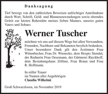 Traueranzeige von Werner Tuscher  von Magdeburger Volksstimme