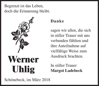 Traueranzeige von Werner Uhlig  von Magdeburger Volksstimme