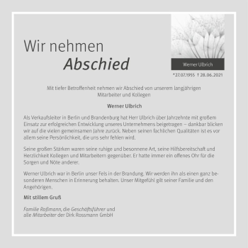 Traueranzeige von Werner Ulbrich  von Magdeburger Volksstimme