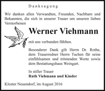 Traueranzeige von Werner Viehmann  von Magdeburger Volksstimme