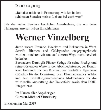 Traueranzeige von Werner Vinzelberg  von Magdeburger Volksstimme