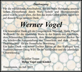 Traueranzeige von Werner Vogel  von Magdeburger Volksstimme