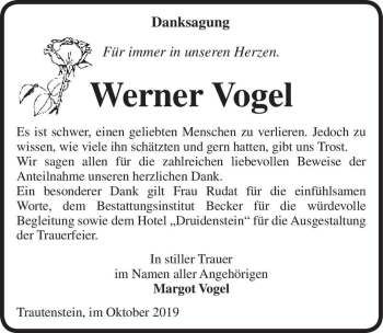 Traueranzeige von Werner Vogel  von Magdeburger Volksstimme