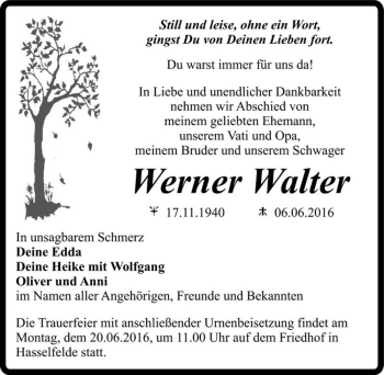 Traueranzeige von Werner Walter  von Magdeburger Volksstimme