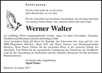 Traueranzeige von Werner Walter  von Magdeburger Volksstimme