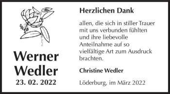 Traueranzeige von Werner Wedler  von Magdeburger Volksstimme