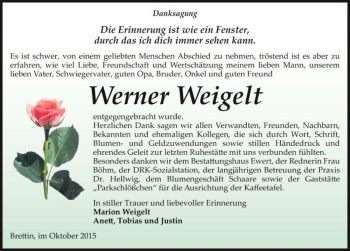 Traueranzeige von Werner Weigelt  von Magdeburger Volksstimme