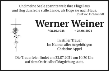 Traueranzeige von Werner Weiner  von Magdeburger Volksstimme