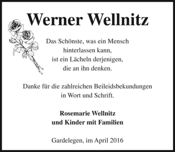 Traueranzeige von Werner Wellnitz  von Magdeburger Volksstimme