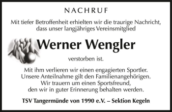 Traueranzeige von Werner Wengler  von Magdeburger Volksstimme