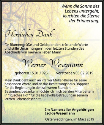 Traueranzeige von Werner Wesemann  von Magdeburger Volksstimme